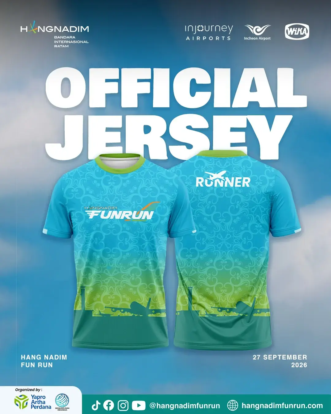 Official Jersey Hang Nadim Fun Run 2026 - tampak depan dan belakang